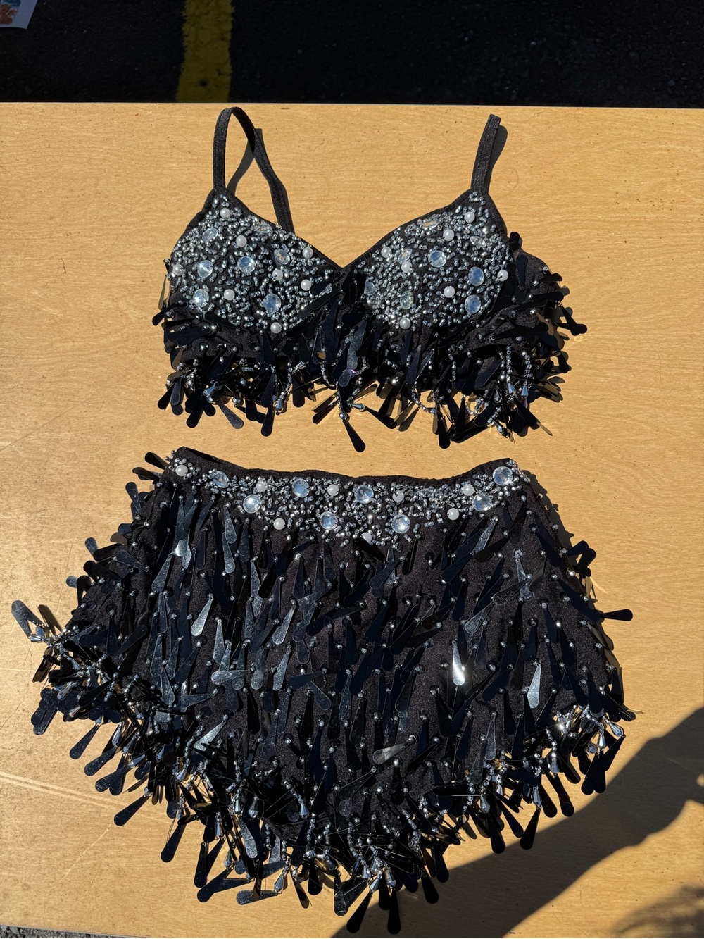 Glamour Black Crystal-Embellished Fringe Bikini Set